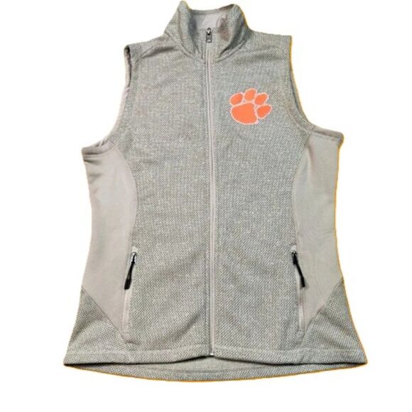 Antigua Jackets & Blazers - Antigua Women’s Medium Clemson Tigers Full Zip Vest Beige Textured Fleece